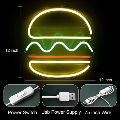 30*30cm LEDネオンライト USB電源 ハンバーガーネオンサイン 壁画 消費電源 0