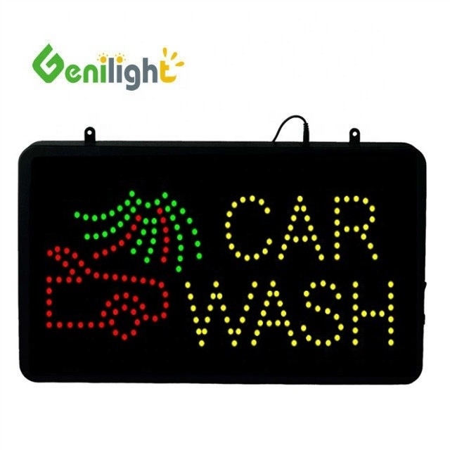 Genilight 室内 22*13インチ DC12v LED洗車オープンサイン アルミプラスチック背景